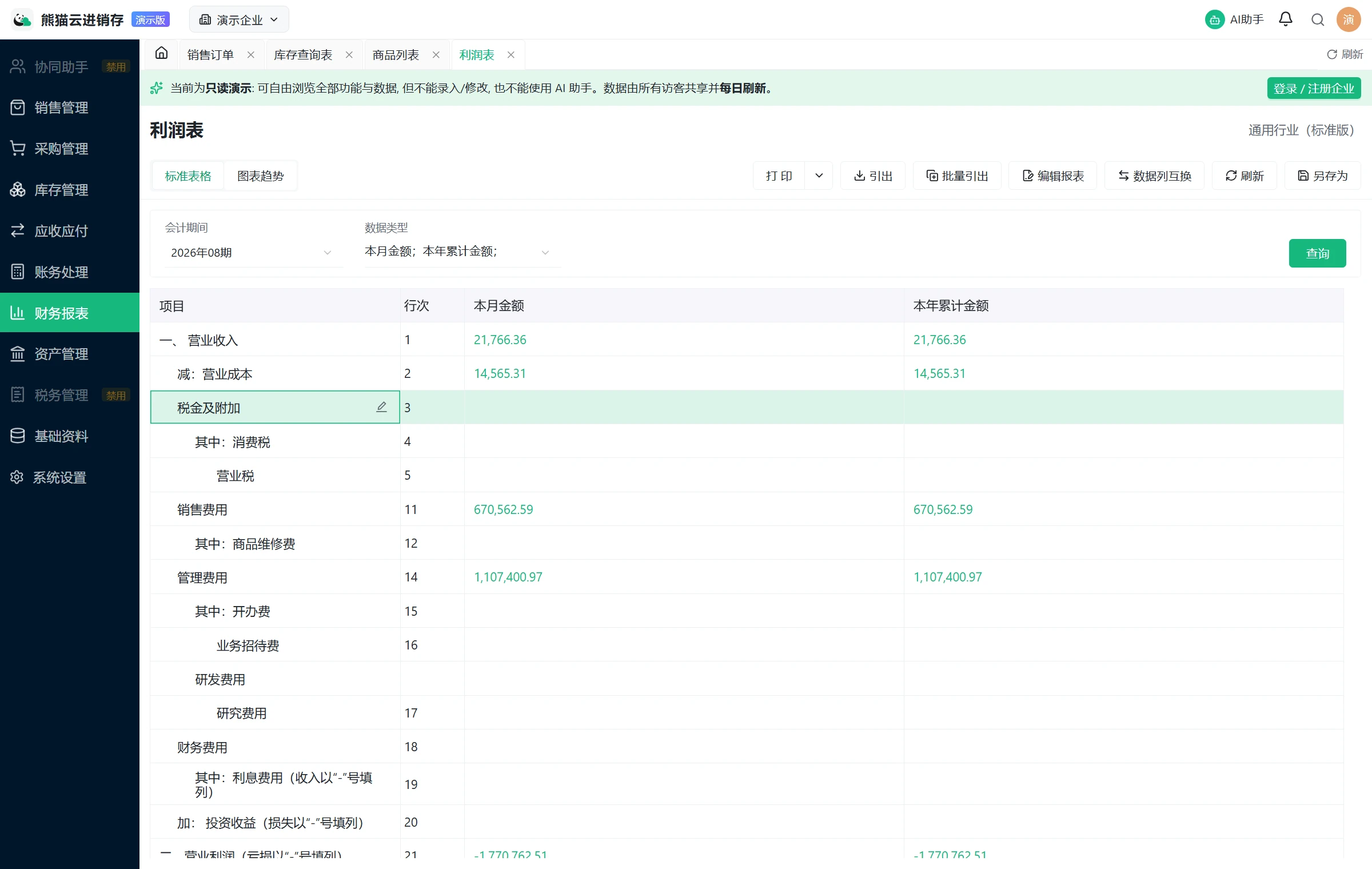 利润表：本月金额与本年累计金额对照的财务报表